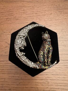 Vintage Cat on the Moon Brooch